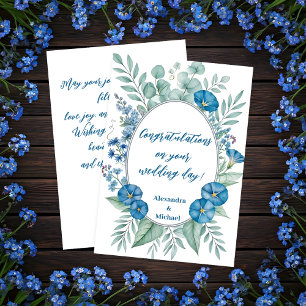 Romantic Blue Wildflower Wedding Congratulations Card