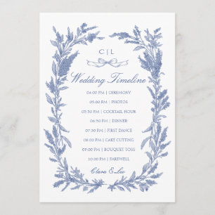 Romantic Blue Wildflower Wreath Wedding Timeline  Programme