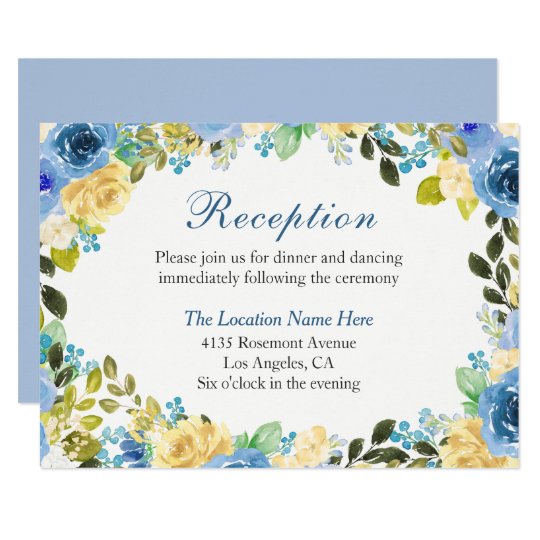 Romantic Blue Yellow Rose Garden Reception Card