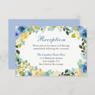 Romantic Blue Yellow Rose Garden Reception Card