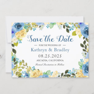 Romantic Blue Yellow Rose Garden Save The Date