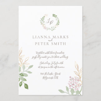 Romantic Blush and Gold Floral Wedding Invitation