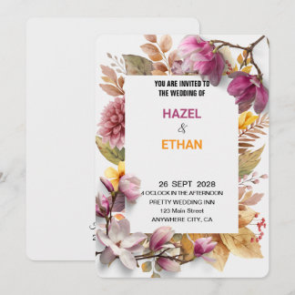 Romantic Blush & Autumn Botanical Wedding Invite
