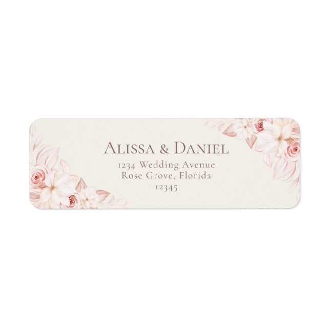 Romantic Blush Beige and Pink Floral Address Label (Front)