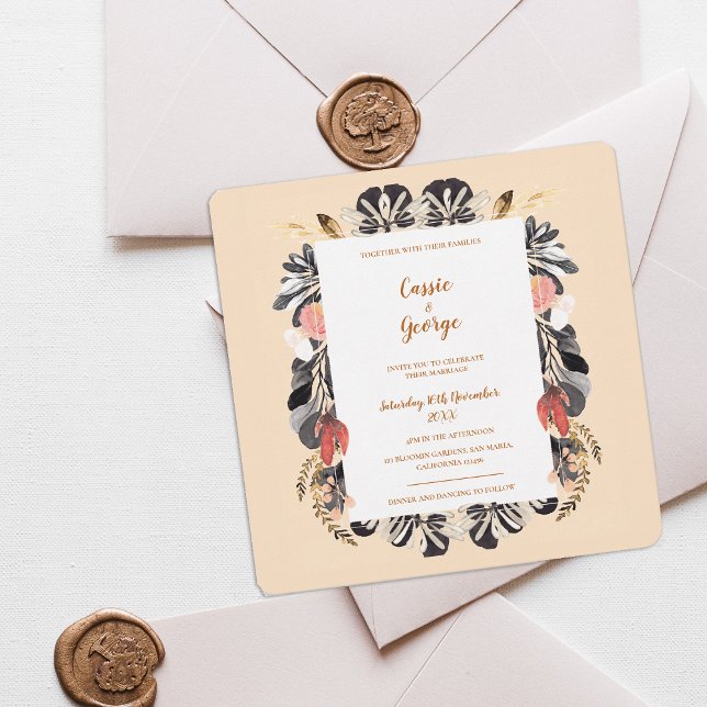 Romantic Blush & Black Floral Wedding Invitation (Romantic Blush & Black Floral Wedding Invitation)