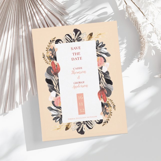Romantic Blush Black Floral Wedding Save the Date Postcard (Romantic Blush Black Floral Wedding Save the Date Postcard)