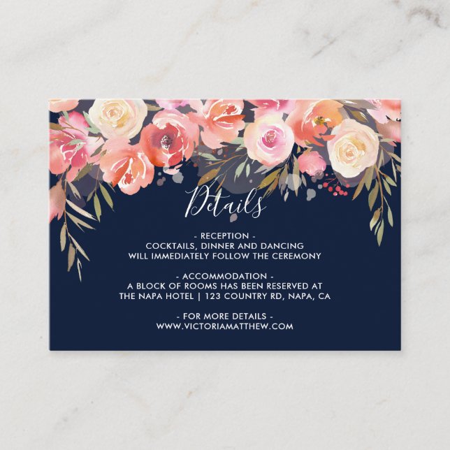 Romantic Blush Bloom Floral Wedding Details Enclosure Card (Front)