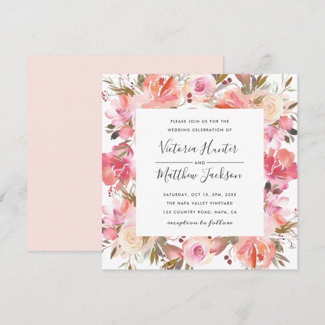 Romantic Blush Bloom Floral Wedding Invitation (Front/Back)