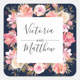 Romantic Blush Bloom Floral Wedding Personalised Square Sticker