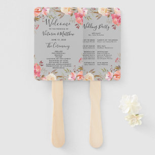 Romantic Blush Bloom Floral Wedding Program Hand Fan