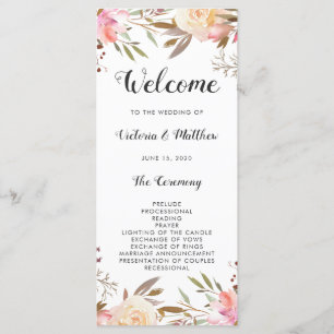 Romantic Blush Bloom Floral Wedding Program Programme