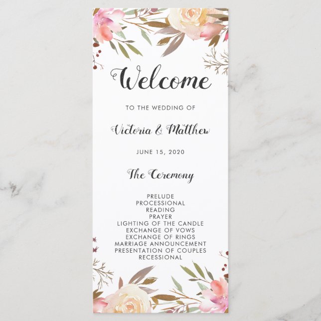 Romantic Blush Bloom Floral Wedding Program Programme (Front)