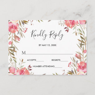 Romantic Blush Bloom Floral Wedding RSVP Card