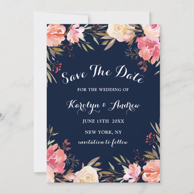 Romantic Blush Bloom Floral Wedding Save the Date (Front)