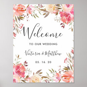 Romantic Blush Bloom Floral Wedding Welcome Poster