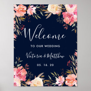Romantic Blush Bloom Floral Wedding Welcome Sign