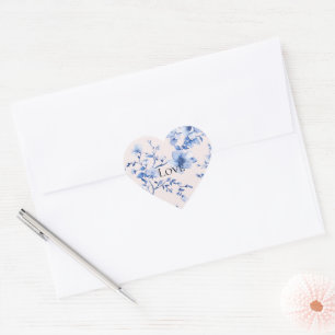 Romantic Blush Blue Floral Bridal Shower Heart Sticker