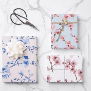 Romantic Blush Blue Floral Bridal Shower Wrapping Paper Sheet