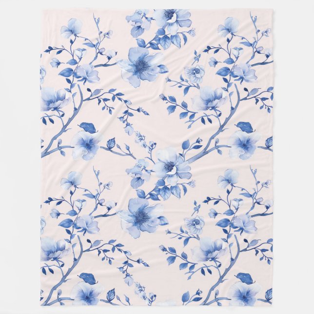Romantic Blush Blue Floral   Fleece Blanket (Front)