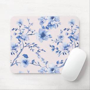 Romantic Blush Blue Floral Mouse Mat