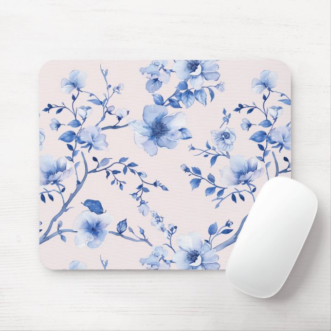 Romantic Blush Blue Floral   Mouse Mat (With Mouse)