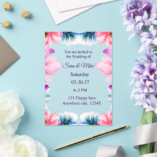 Romantic Blush & Blue floral Wedding Invitation (Insitu (Wedding))