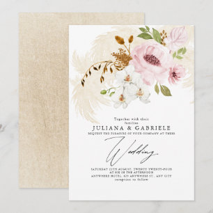 Romantic Blush Brown Greenery Boho Floral Wedding Invitation
