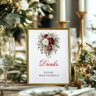 Romantic Blush Burgundy Drinks Sign Bridal Shower