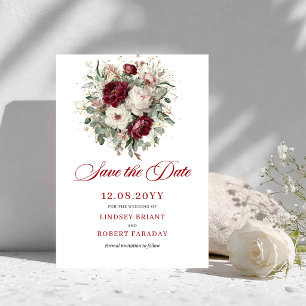 Romantic Blush Burgundy Floral Save The Date