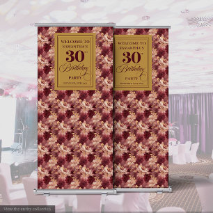Romantic Blush Burgundy Gold 30th Pull Up Banner