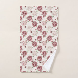 Romantic Blush & Burgundy Peony Floral Pattern Hand Towel