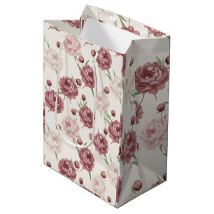Romantic Blush & Burgundy Peony Floral Pattern Medium Gift Bag