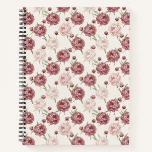 Romantic Blush & Burgundy Peony Floral Pattern Notebook