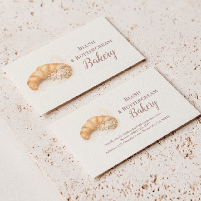 Romantic Blush Croissant Bakery Business Card (Creator Uploaded)
