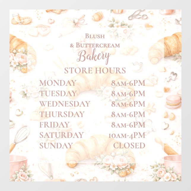 Romantic Blush Croissant Bakery Business Window Cling (Sheet)