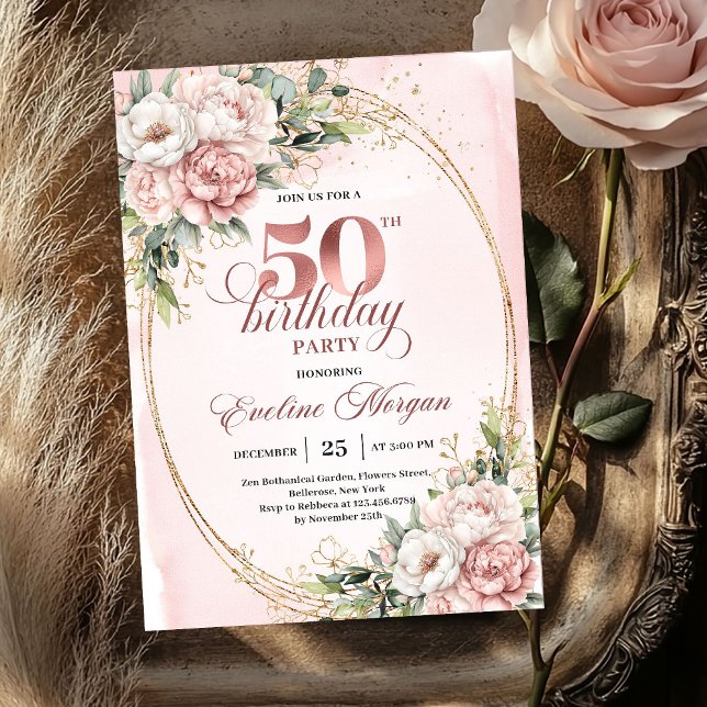 Romantic Blush Eucalyptus 50th Birthday Invitation (Romantic Blush Eucalyptus 50th Birthday Invitation)