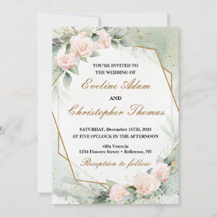 Romantic Blush Floral Eucalyptus Wedding Invitation