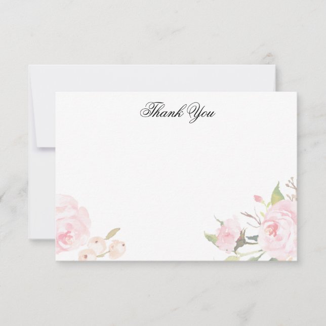 Romantic Blush Floral Flat Thank You Cards (Front)