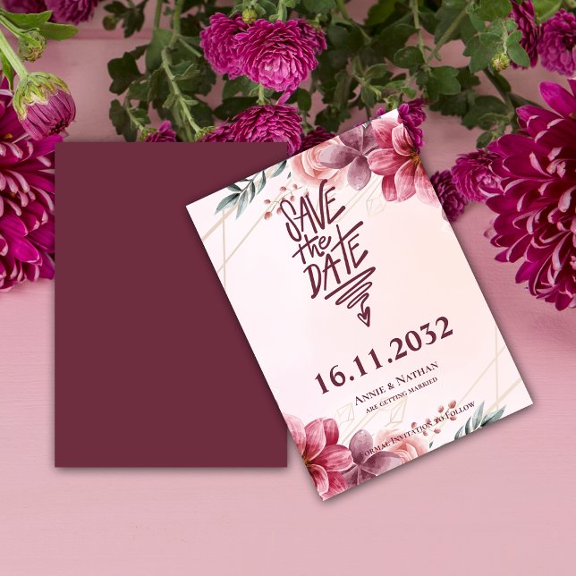Romantic Blush Floral Frame Wedding Save the Date  (Pretty Pink Florals Frame Wedding Save the Date Invitation)