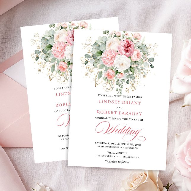 Romantic Blush Floral Greenery Wedding Invite (Romantic Blush Floral Greenery Wedding Invite)