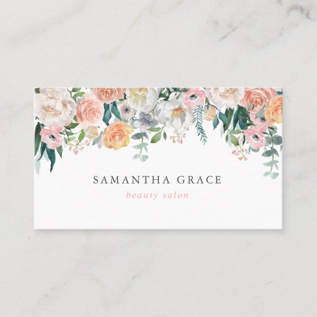 Romantic Blush Floral Hair Makeup Business Cards (Front)