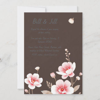 Romantic Blush Floral Rich Chocolate Brown Wedding Invitation