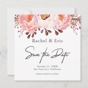 Romantic Blush Floral Save the Date Card