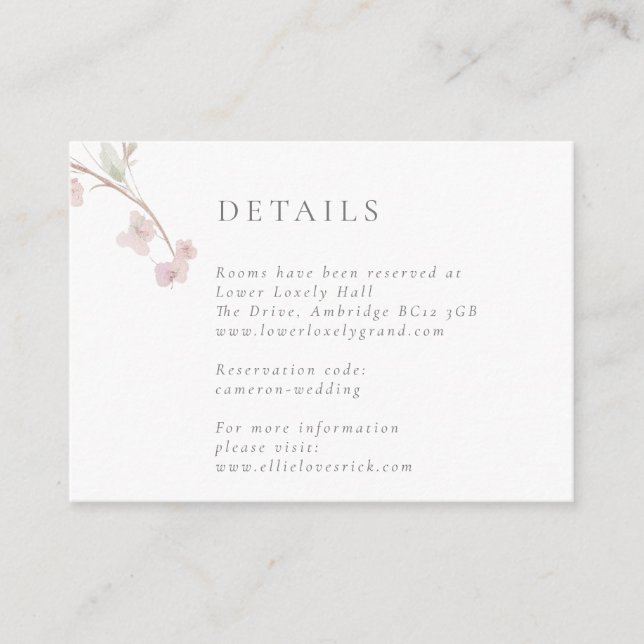 Romantic Blush Floral Wedding Details Enclosure Card (Front)