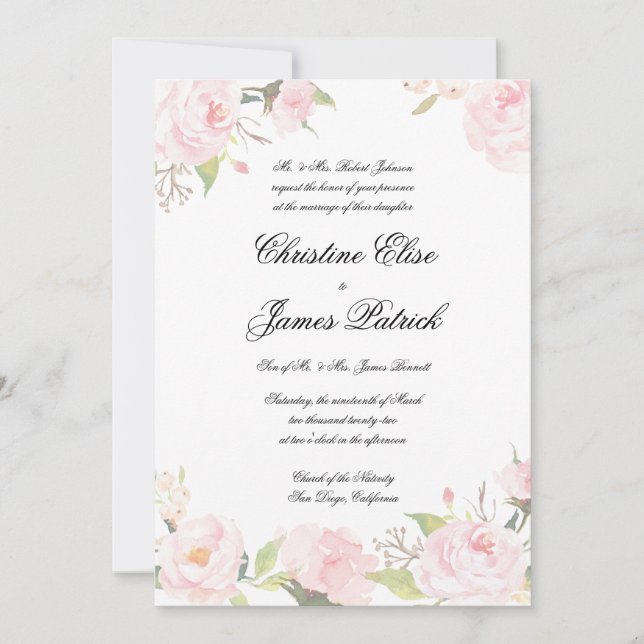 Romantic Blush Floral Wedding Invitation (Front)
