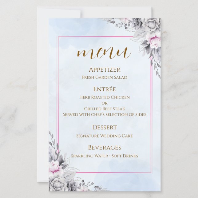 Romantic Blush Floral Wedding Menu Card (Front)