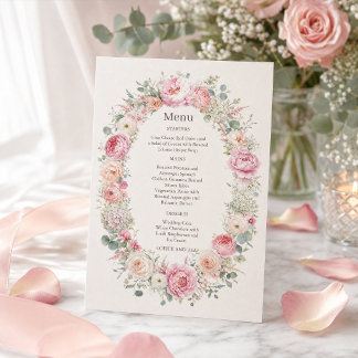 Romantic Blush Floral Wedding Menu Suite  Invitation