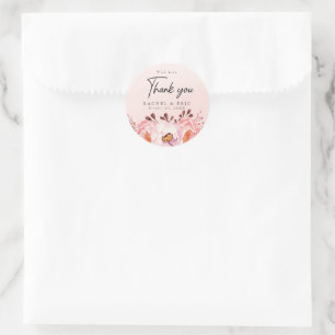 Romantic Blush Floral Wedding Thank You Classic Round Sticker