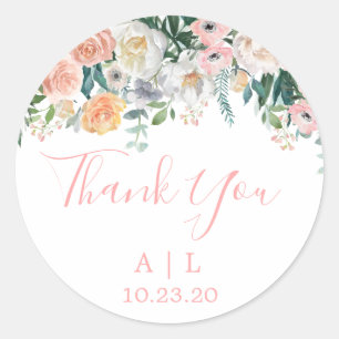 Romantic Blush Floral Wedding Thank You Sticker