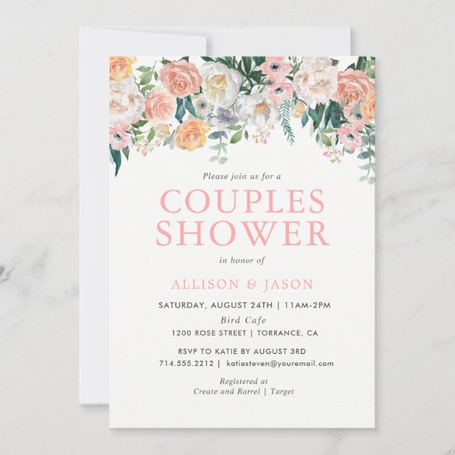 Romantic Blush Flowers Couples Shower Invitation (Front)